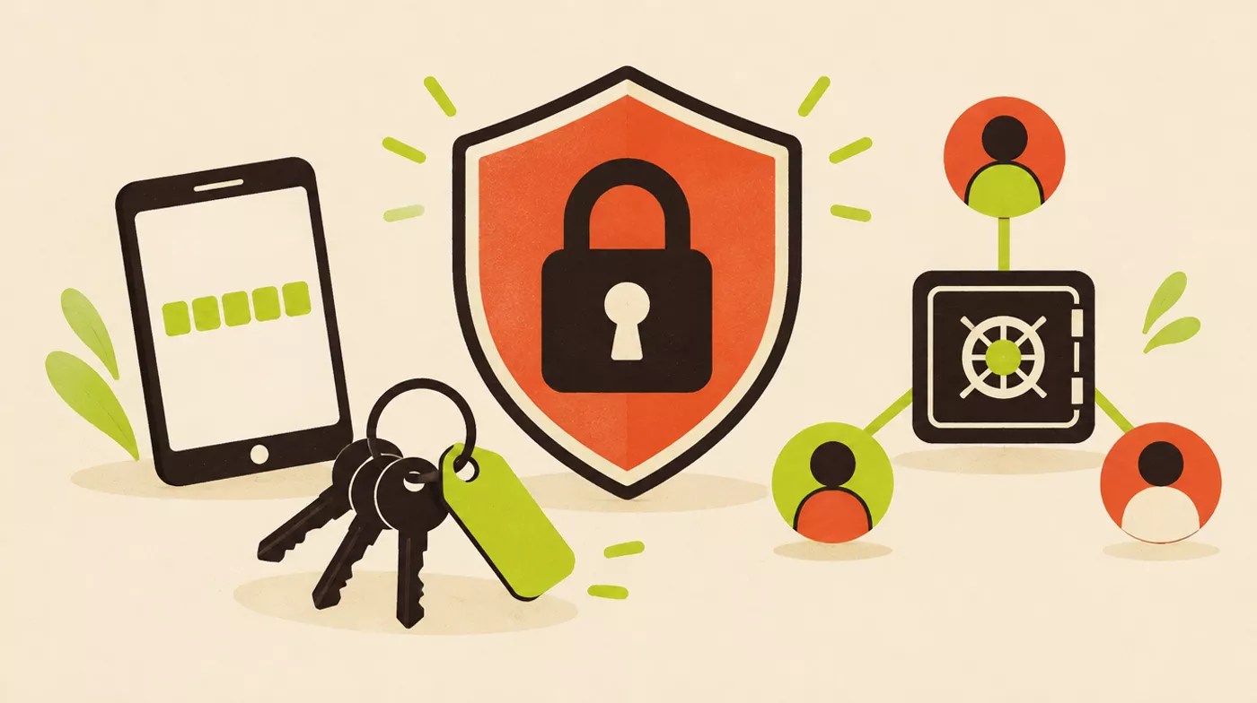 A shared password vault and two-step sign-in keep committee accounts safe when roles change hands.