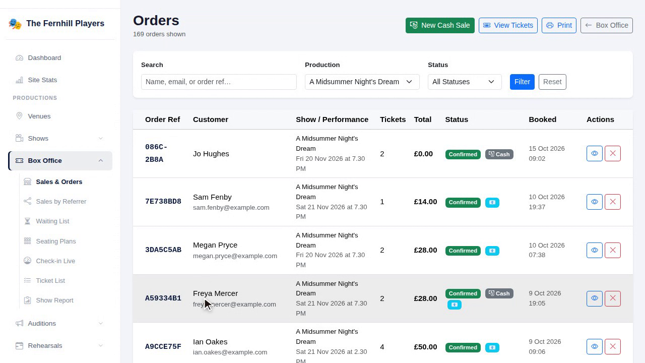 Sales & Orders, with the New Cash Sale button at the top.