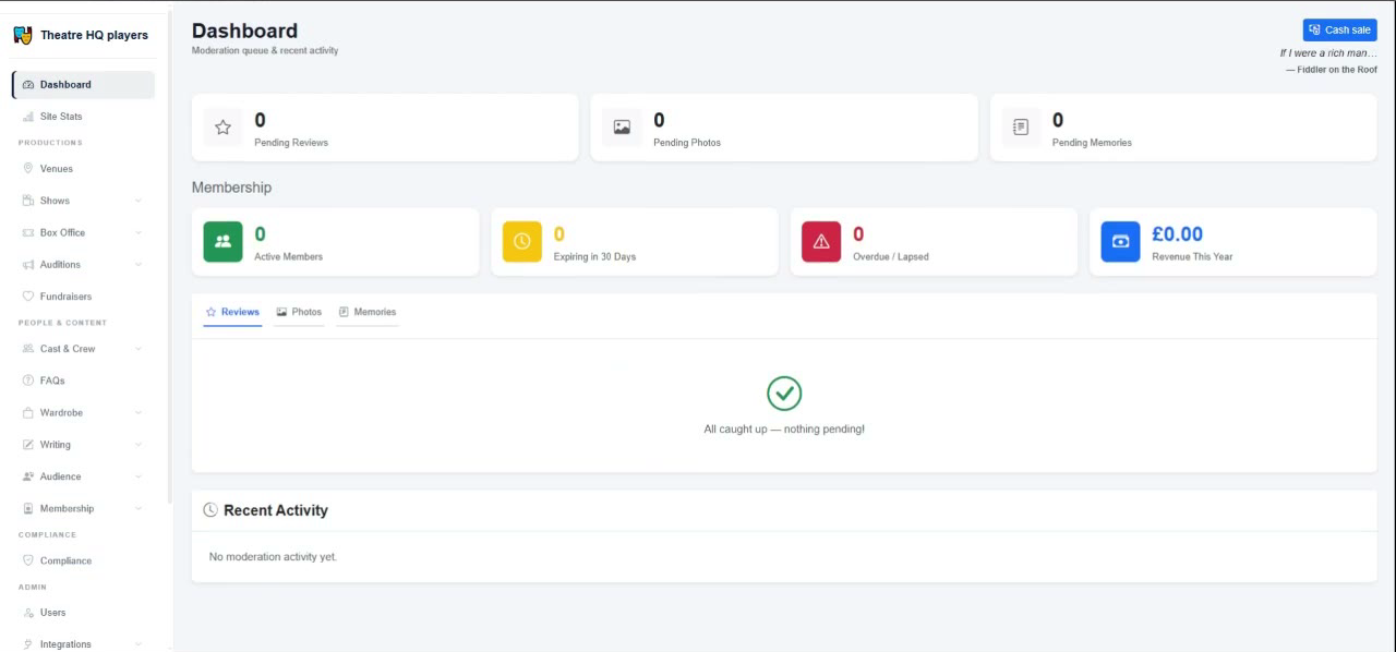 TheatreHQ dashboard