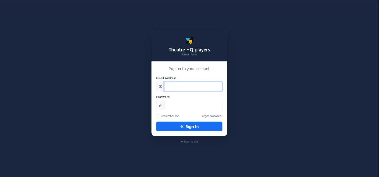 TheatreHQ sign-in page