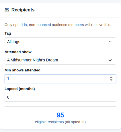 Sending only to people who came to A Midsummer Night's Dream.