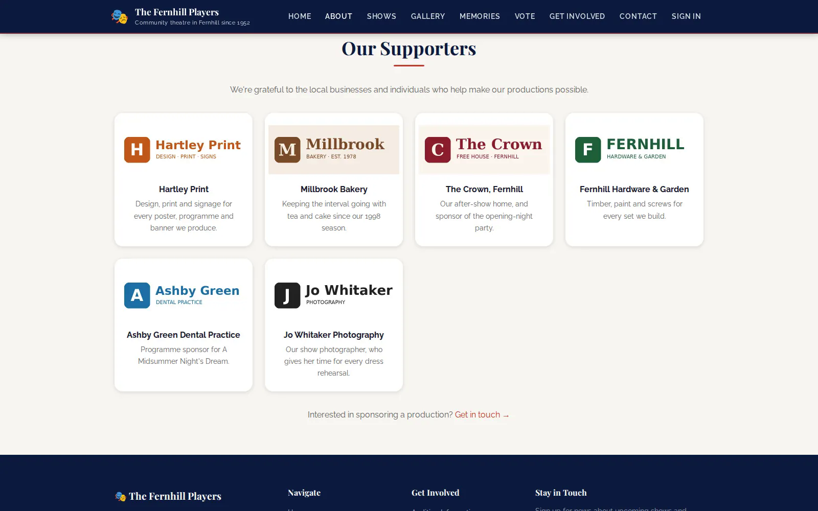 Sponsors thanked on the society's About page.