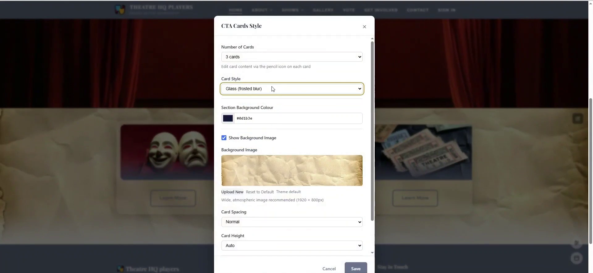 Use a section style panel to control layout and appearance.