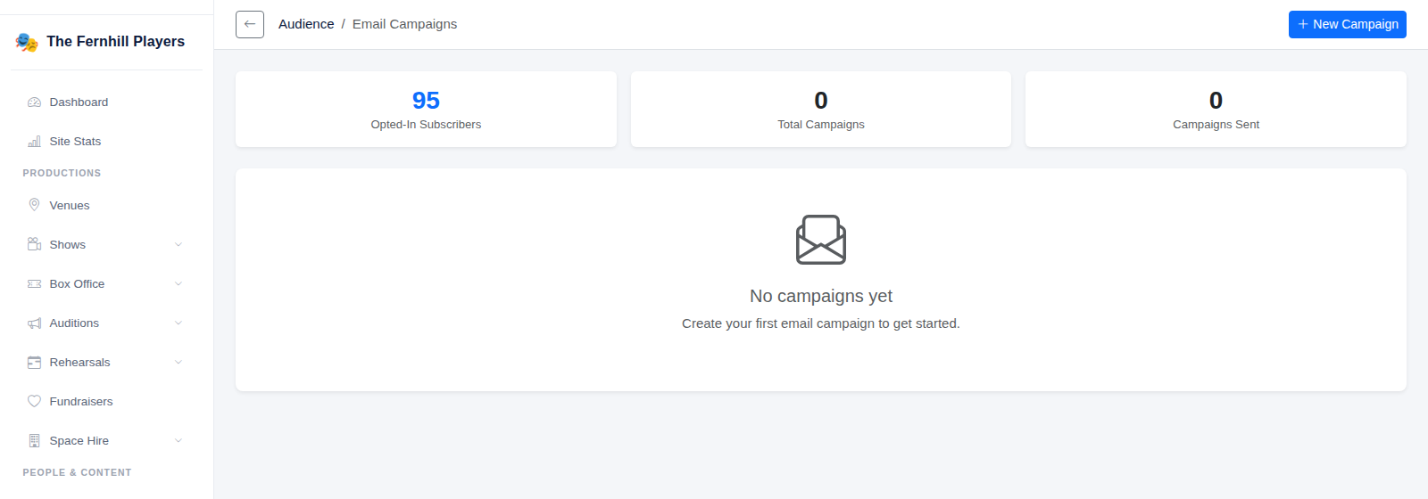 The Email Campaigns page.