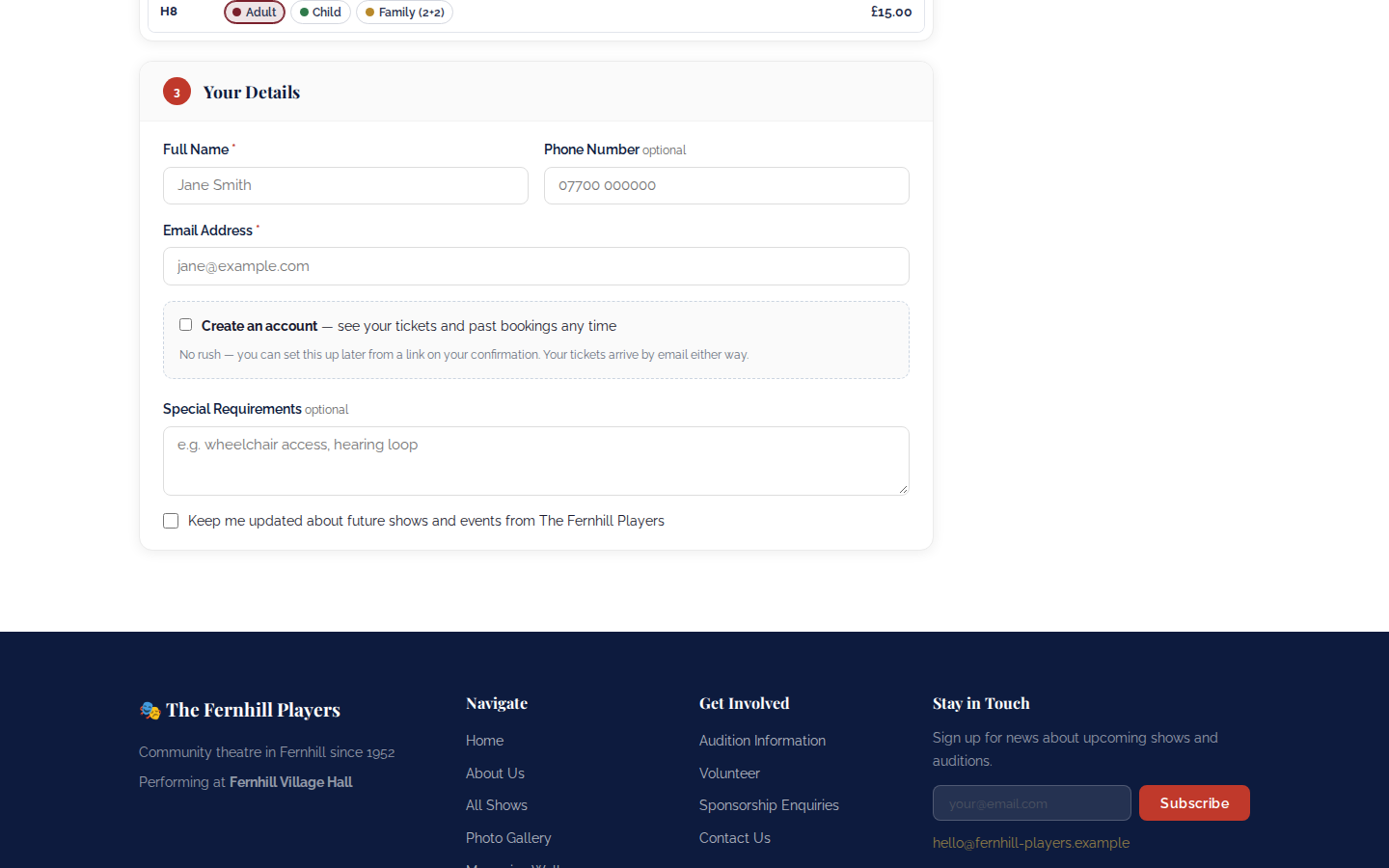 The booker's details, special requirements and the marketing choice.