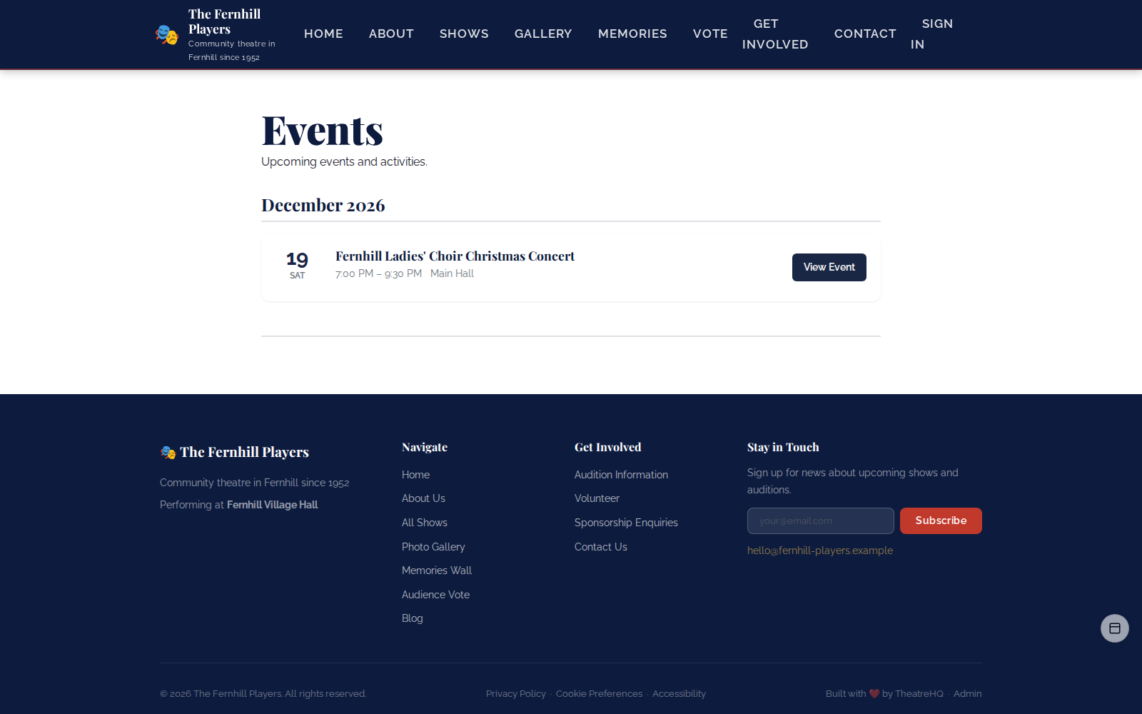 The Events page on your website.