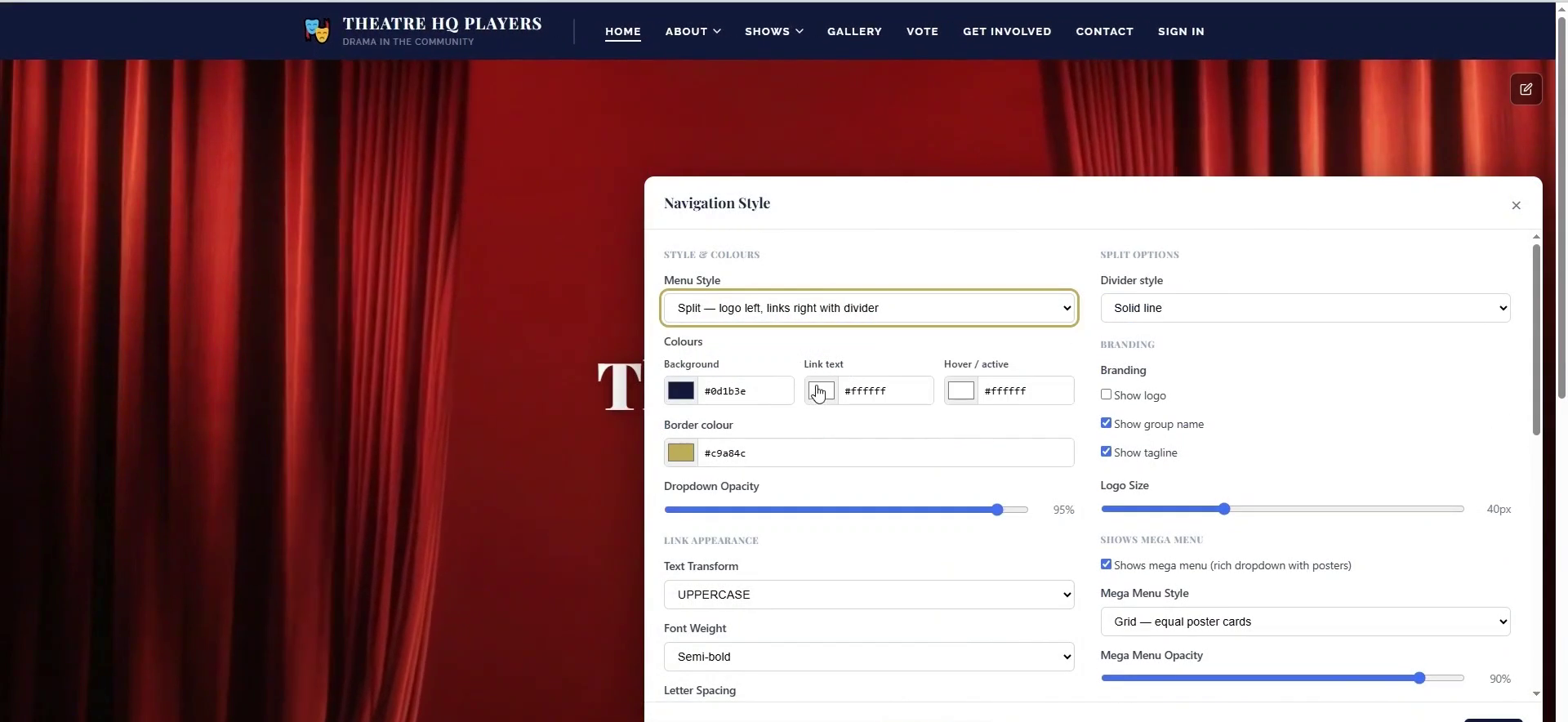 Choose a menu style and save your navigation changes.