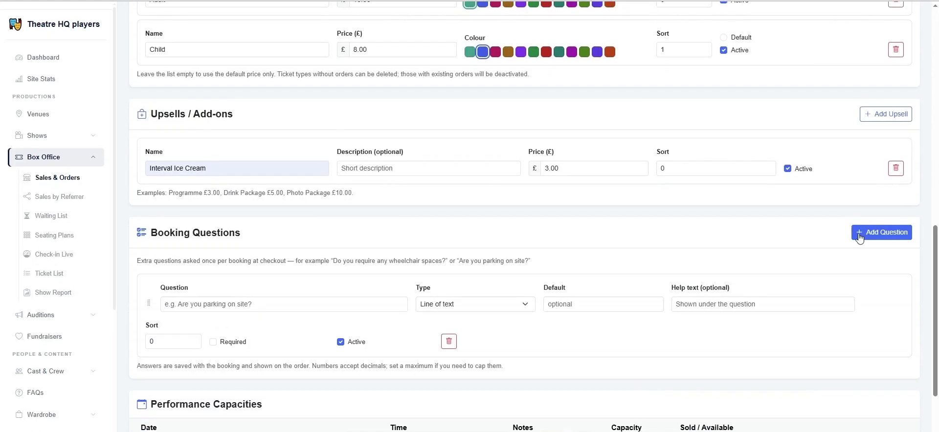 Add optional extras and collect extra booking information.