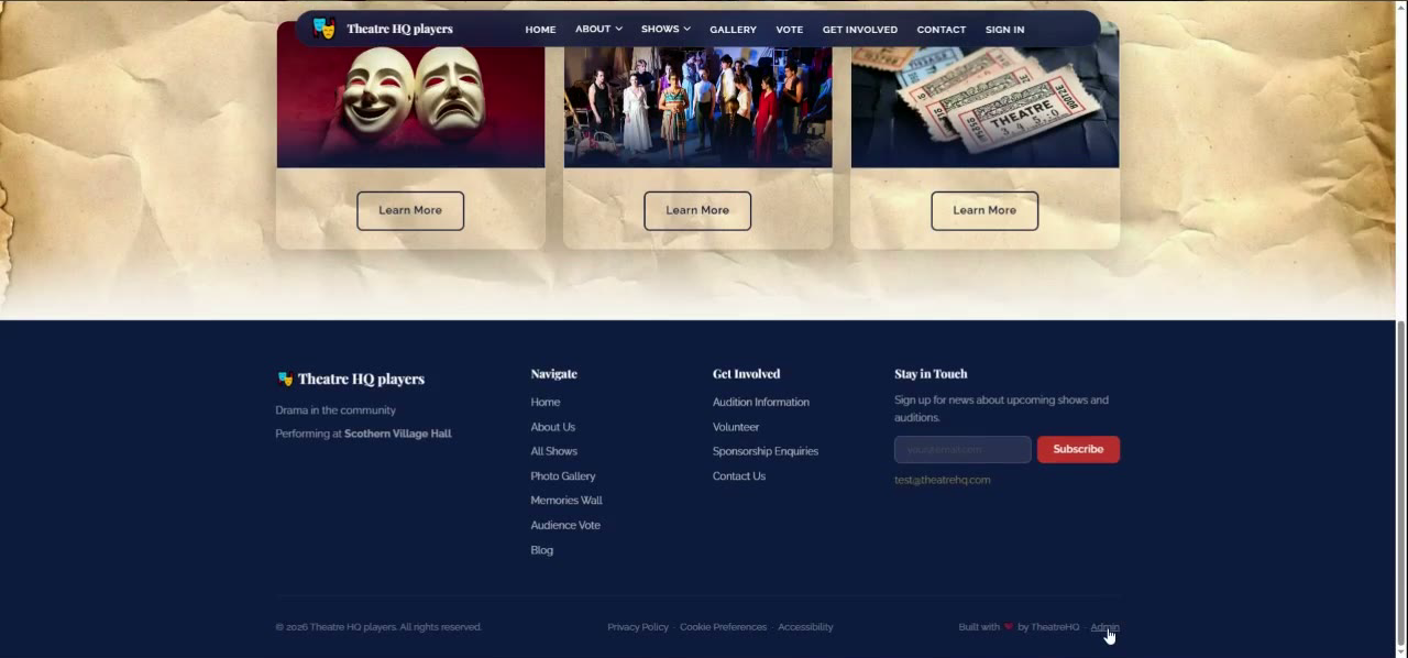 Click Admin in the footer