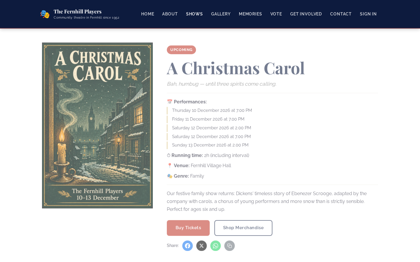 The show page, with the performances and the Buy Tickets button.