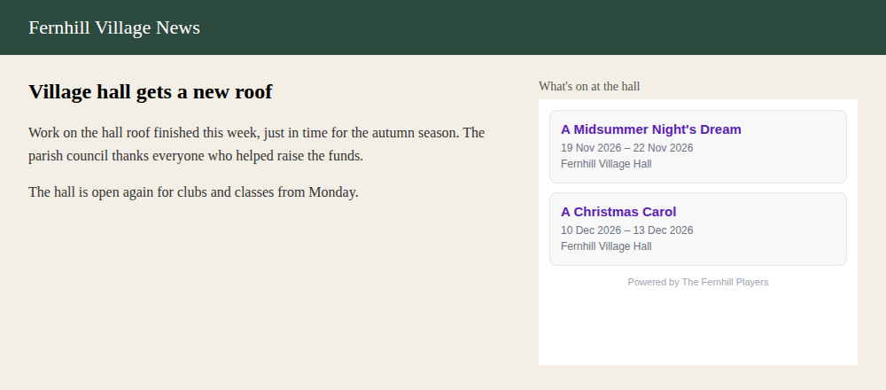 The Upcoming Shows widget on another website.