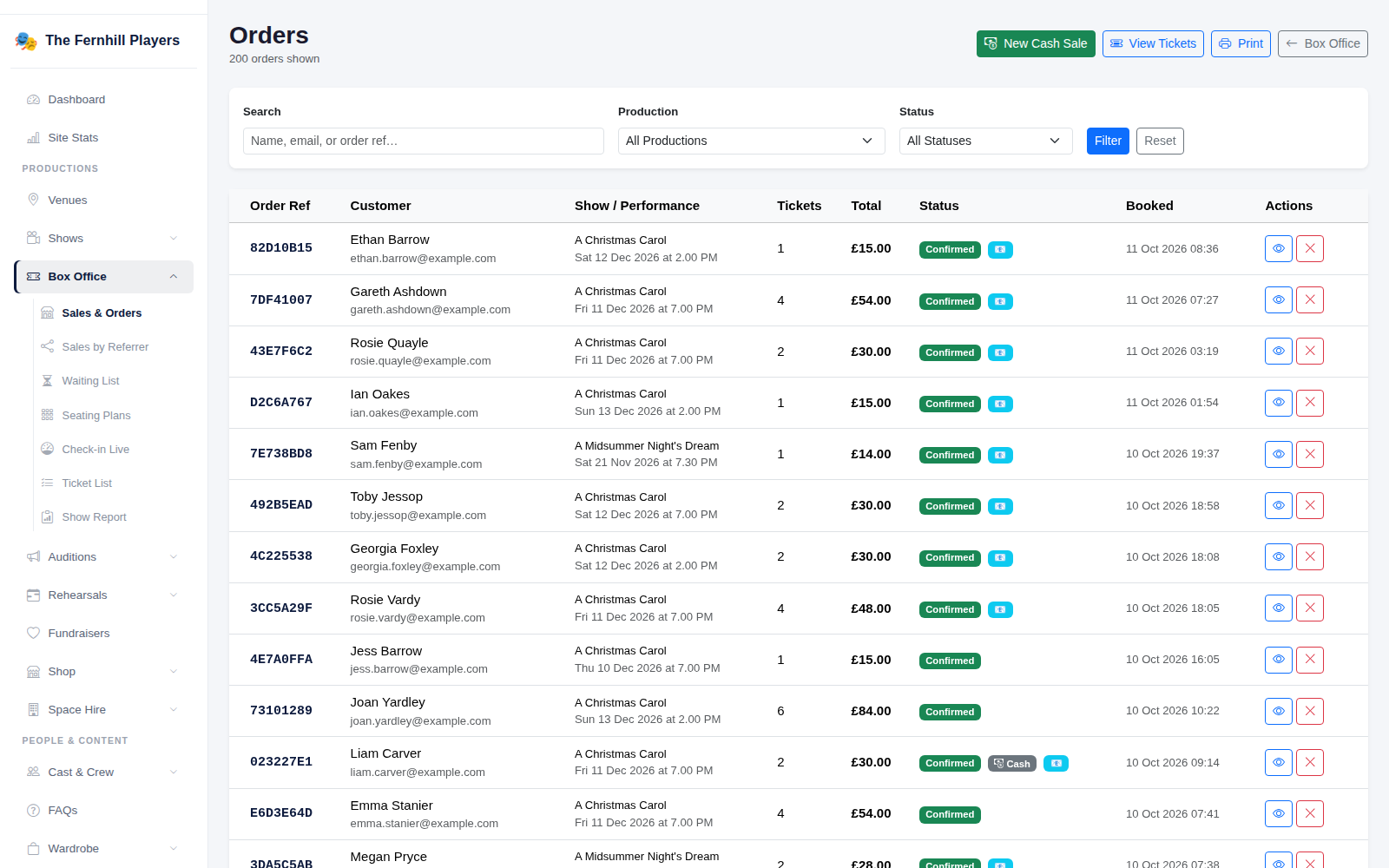 Sales & Orders, with every order and the New Cash Sale button.