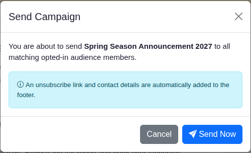 The confirmation box before a campaign is sent.