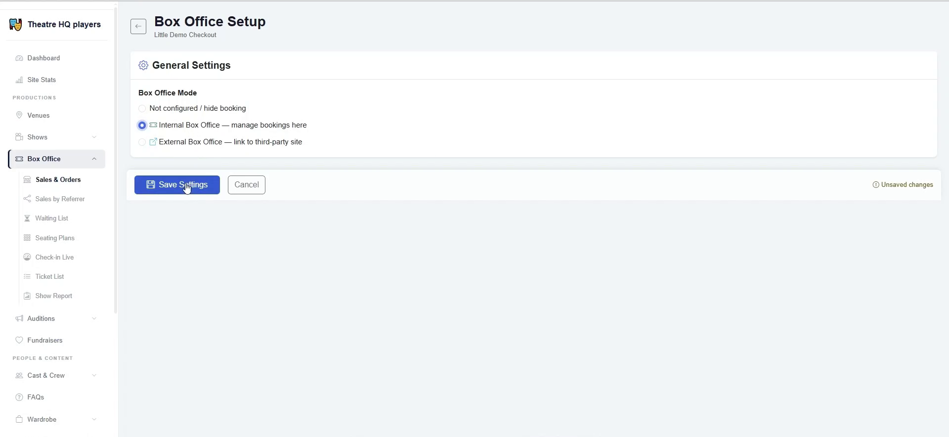 Choose Internal, External, or Not configured, then save.