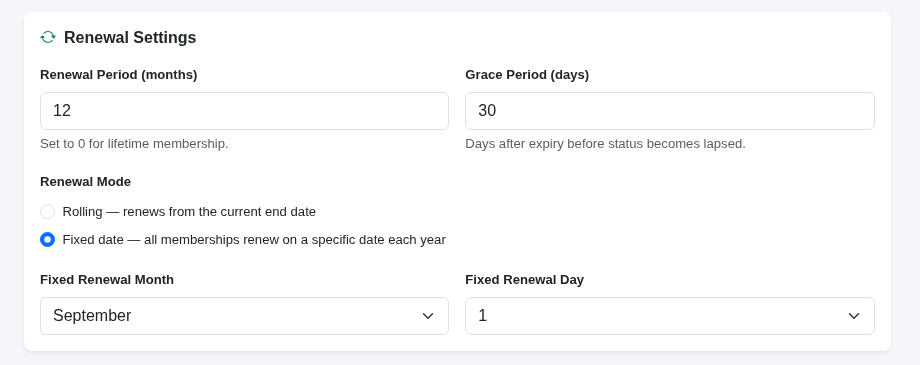 A 12-month membership that renews on 1 September each year.